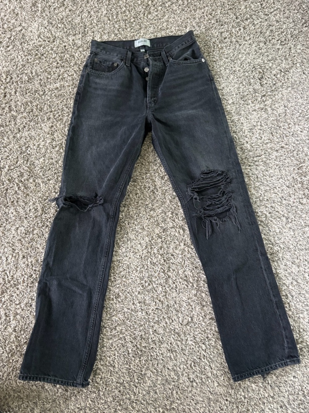 Agolde Black Straight Leg distressed Lana Jeans